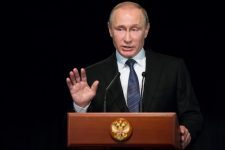 WITH STORY Russia-Britain-EU FILE - In this file photo taken on Wednesday, June 29, 2016, Russian President Vladimir Putin gestures as he addresses students during his visit to German Embassy school in Moscow, Russia. Putin has remained poker-faced during Britain's EU referendum vote to exit the European Union, but the shake-up could alter the status quo in Europe, and create new opportunities for Russia. (AP Photo/Alexander Zemlianichenko, file)